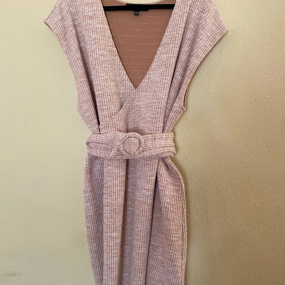 Eloquii Tan V-Neck Sheath Dress Cap Sleeve